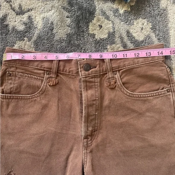 Free People Makai Cut Off Jean Shorts 27 Chocolate Brown Denim Raw Hem - Picture 7 of 11